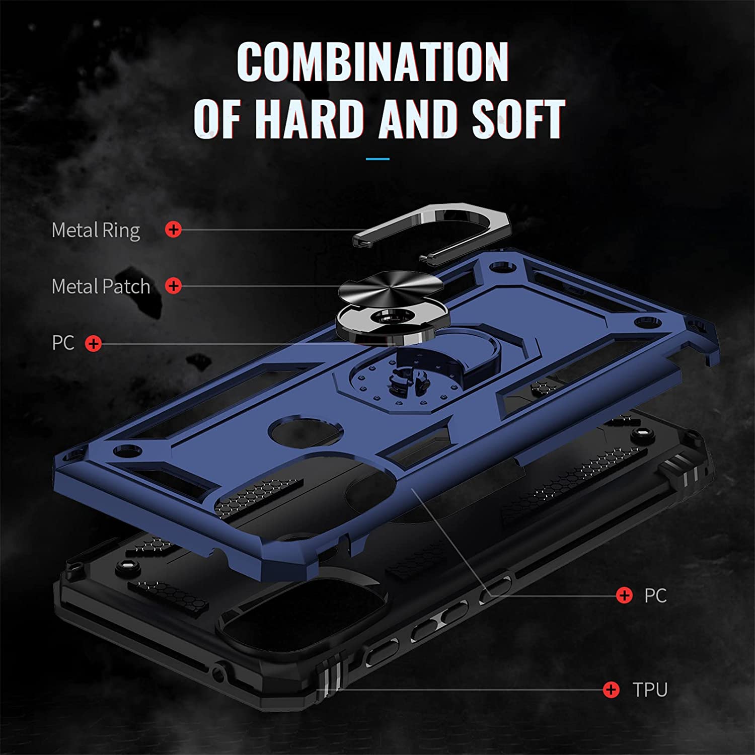Protectores para celular  para Motorola  Moto G51 5G Funda reforzada con anillo v2 Azul